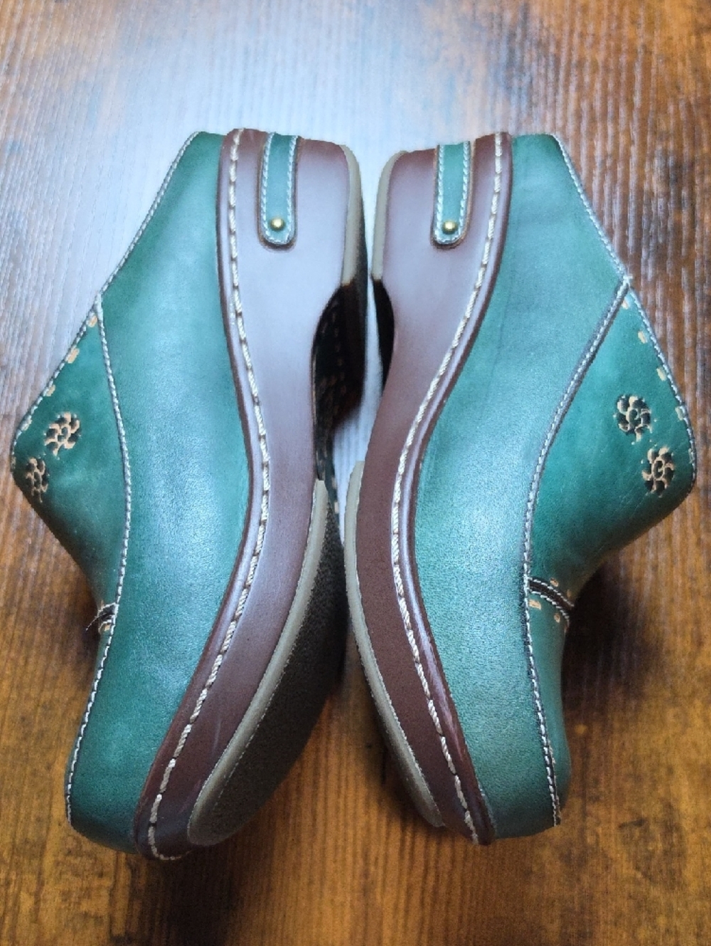 L’ARTISTE by SPRING STEP | Chino Leather Clogs Boho Chic Teal Green | EU 38 US 8 - Picture 3 of 9